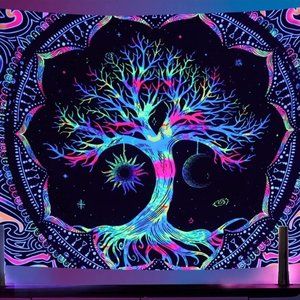 Blacklight Tapestry Tree of Life Wall Hanging 59x51
